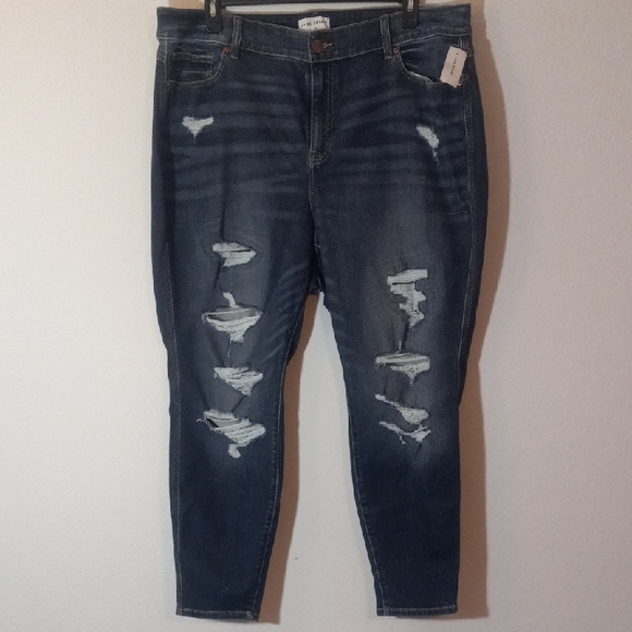 Lane Bryant Denim - Lane Bryant Dark Blue Distressed Ankle Jeans